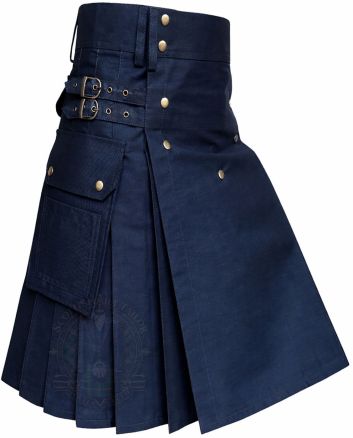Heavy Cotton Navy Blue Utility Kilt, Black color for Male