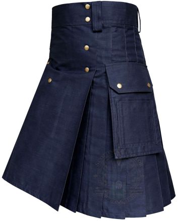 Heavy Cotton Navy Blue Utility Kilt, Black color for Male