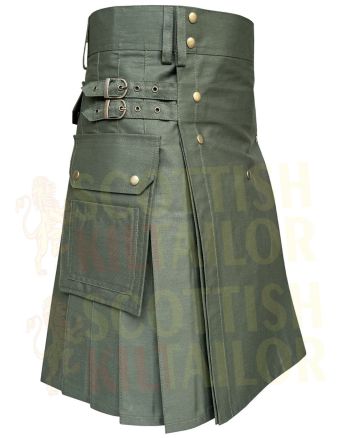 Heavy Cotton Olive Green Utility Kilt