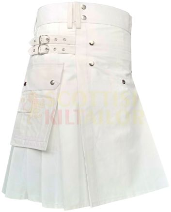 Heavy Cotton White Utility Kilt, White color for Male
