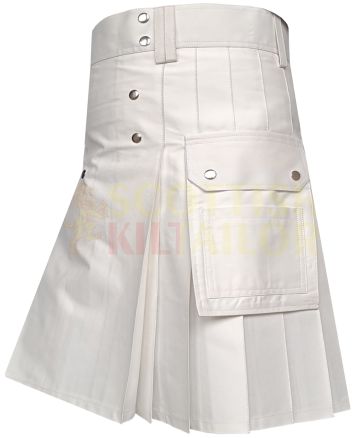 Heavy Cotton White Utility Kilt, White color for Male