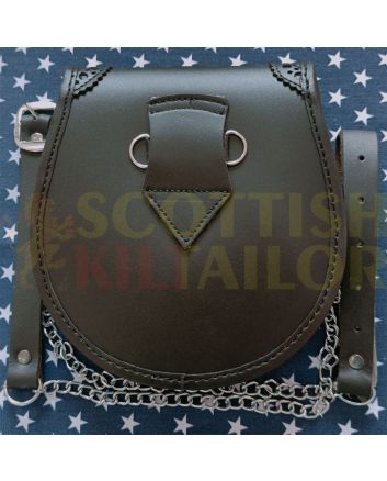 Laser Etched Black Leather With Seal Skin Kilt Sporran