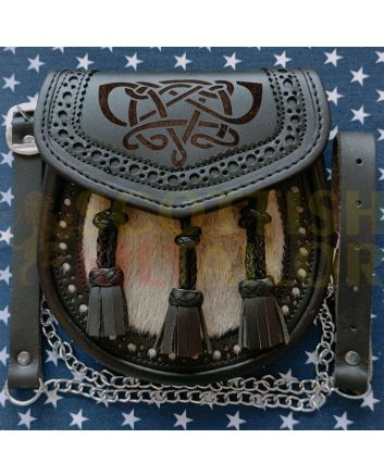 Laser Etched Black Leather With Seal Skin Kilt Sporran
