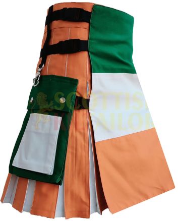Ireland Flag Kilt Hybrid Kilt, Orange color for Male