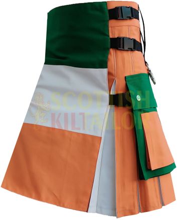 Ireland Flag Kilt Hybrid Kilt, Orange color for Male