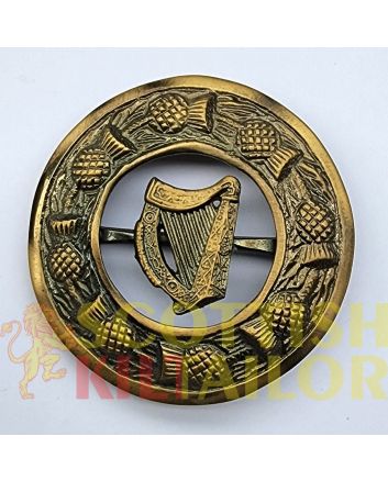Irish Harp Antique Kilt Fly Plaid Brooch, Antique color for Male