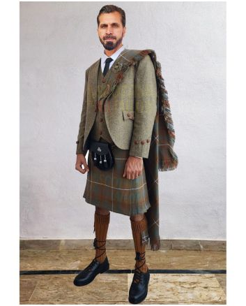 Khaki Agyll Kilt Outfit With Frasher Weathered Tartan Kilt, Khaki color for Male