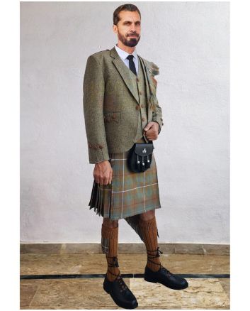 Khaki Agyll Kilt Outfit With Frasher Weathered Tartan Kilt, Khaki color for Male