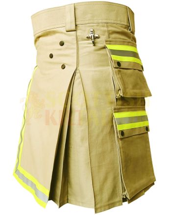 Khaki Box Pleated Firefighter Utility Kilt, Khaki color for Male