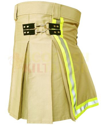 Khaki Box Pleated Firefighter Utility Kilt, Khaki color for Male
