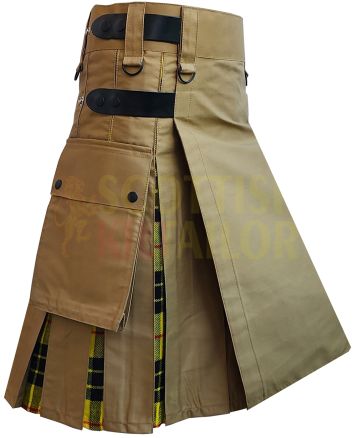 Khaki With MacLeod of Lewis Tartan Hybrid Utility Kilt