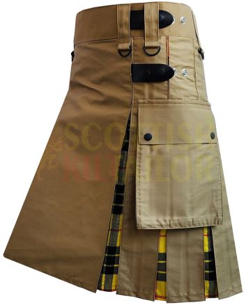Khaki With MacLeod of Lewis Tartan Hybrid Utility Kilt