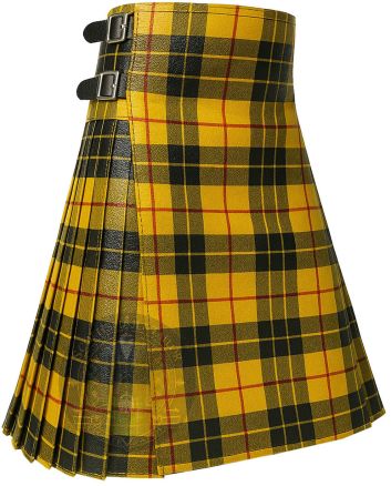 MacLeod of Lewis Tartan Style Leather Kilt right side view with utility pocket and tartan inspired leather design