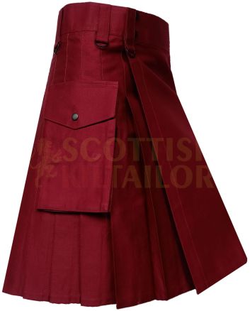 Maroon Utility Kilt Detachable Pockets, Burgundi color for Male