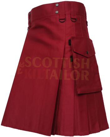 Maroon Utility Kilt Detachable Pockets, Burgundi color for Male