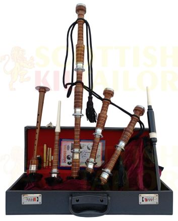 Maroon Velvet Bagpipe Set Brown & Silver Finish With Hard Case, Brown color for Male