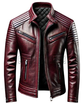 Moroon Biker Cafe Racer Leather Jacket