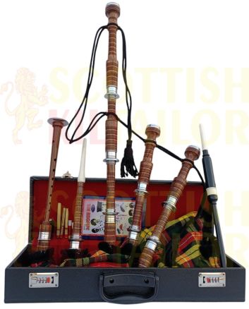 Buchanan Tartan Bagpipe Set Brown & Silver Finish With Hard Case, Brown color for Male