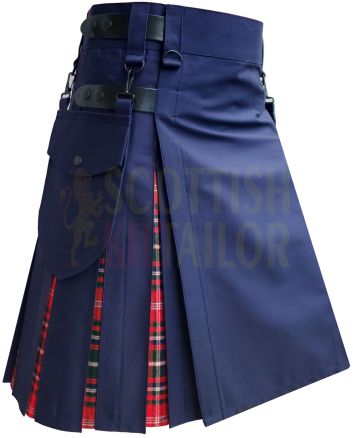 Navy Blue Hybrid Kilt, Navy Blue color for Male