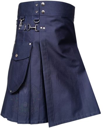Navy Blue Utility Kilt Cargo Pocket, Navy Blue color for Male