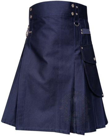 Navy Blue Utility Kilt Cargo Pocket, Navy Blue color for Male