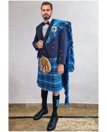 Navy Prince Charlie Kilt Outfit With Oklahoma Tartan Kilt, Navy Blue color for Male