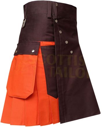 Orange & Brown Work wear Utility kilt for Working Men, Orange color for Male