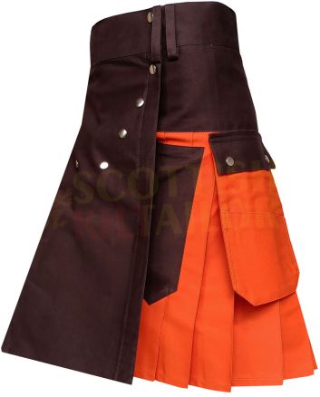Orange & Brown Work wear Utility kilt for Working Men, Orange color for Male