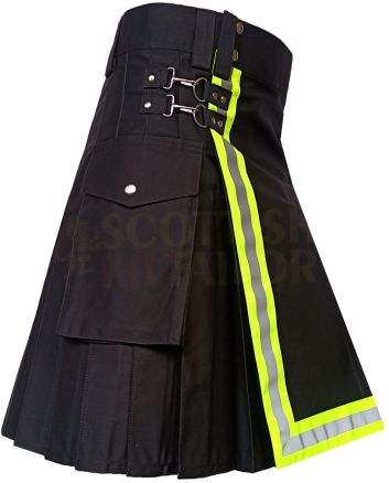 Premium Black Firefighter Utility Kilt For Men, Black color for Male