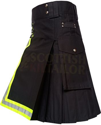 Premium Black Firefighter Utility Kilt For Men, Black color for Male