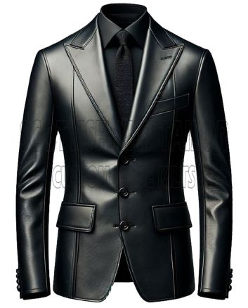 Premium Black Leather Dress Coat
