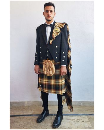 Prince Charlie Kilt Outfit With Rose Ancient Tartan Kilt, Black color for Male