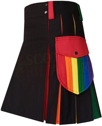 Rainbow Hybrid Box Pleated Kilt, Black color for Male