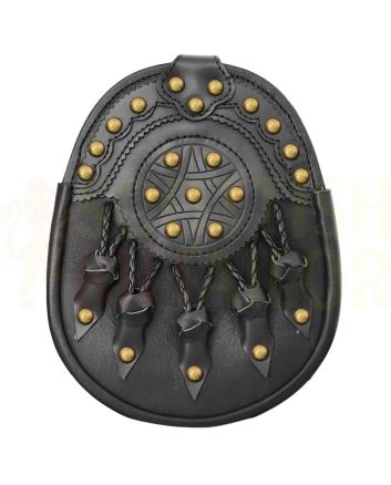 Real Black Leather Sporran Antique Finish