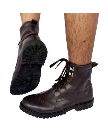 Real Leather Brown Ghillie Brogues Half Long Kilt Boot