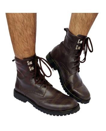 Real Leather Brown Ghillie Brogues Half Long Kilt Boot