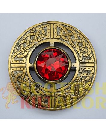 Red Stone Antique Kilt Fly Plaid Brooch, Antique color for Male
