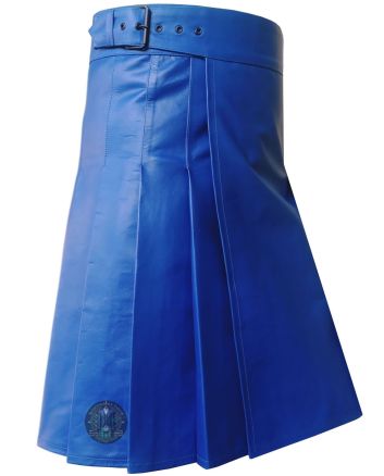 Royal Blue Leather Kilt For Men