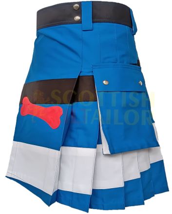 Royal Blue White & Black Hybrid Kilt, Blue color for Male