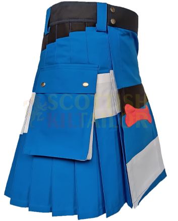 Royal Blue White & Black Hybrid Kilt, Blue color for Male