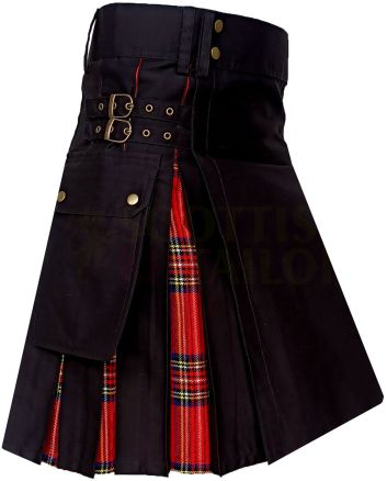 Royal Stewart Hybrid Utility Kilt, Black color for Male