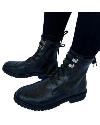 Real Leather Black Ghillie Brogues Half Long Kilt Boot