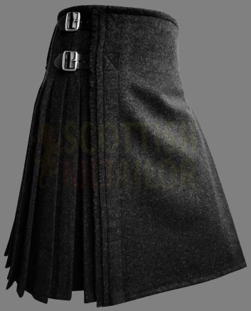 Scottish Black Wool Kilt, Black color for Male