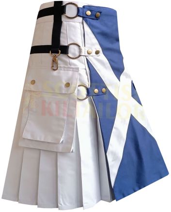 Scottish Flag Kilt Utility Kilt, White color for Male