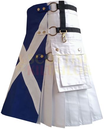Scottish Flag Kilt Utility Kilt, White color for Male