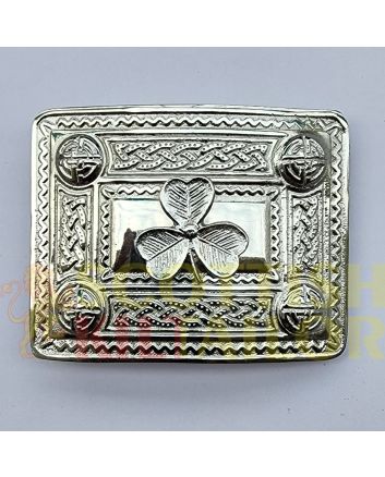 Shamrock Badge Silver Kilt Belt Buckle, Silver color for Male