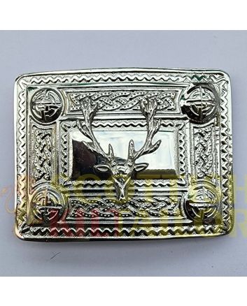 Stag Head Badge Silver Kilt Belt Buckle, Silver color for Male