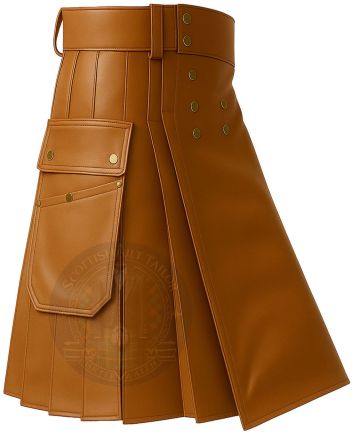 Tan Brown Modern Utility Cargo Kilt right side view showing functional cargo pocket and durable modern design