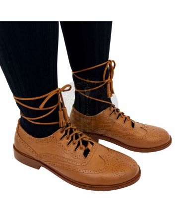 Tan Brown Real Leather Sole Ghillie Brogues - Right Side View