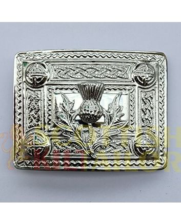 Thistle Badge Silver Kilt Belt Buckle, Silver color for Male
